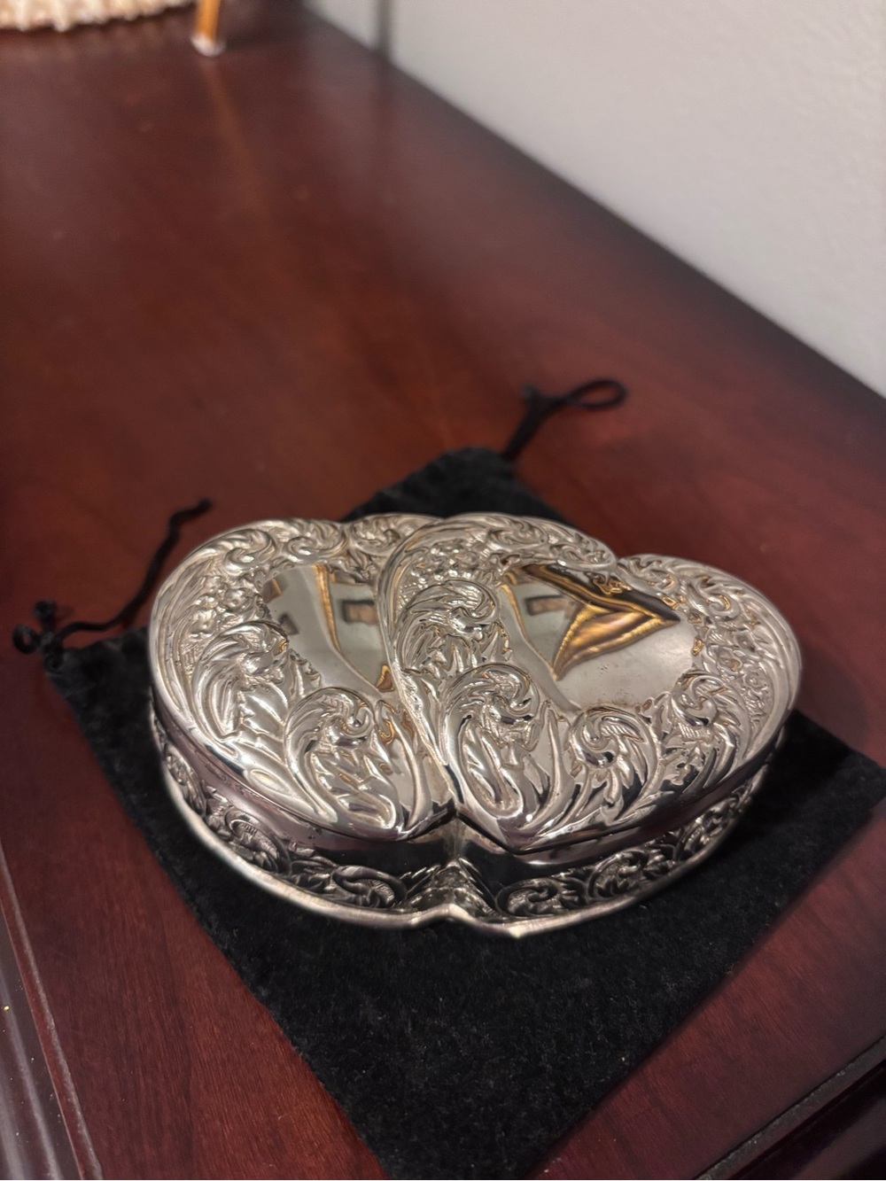 Silver Double Heart Shaped Jewelry Trinket Box